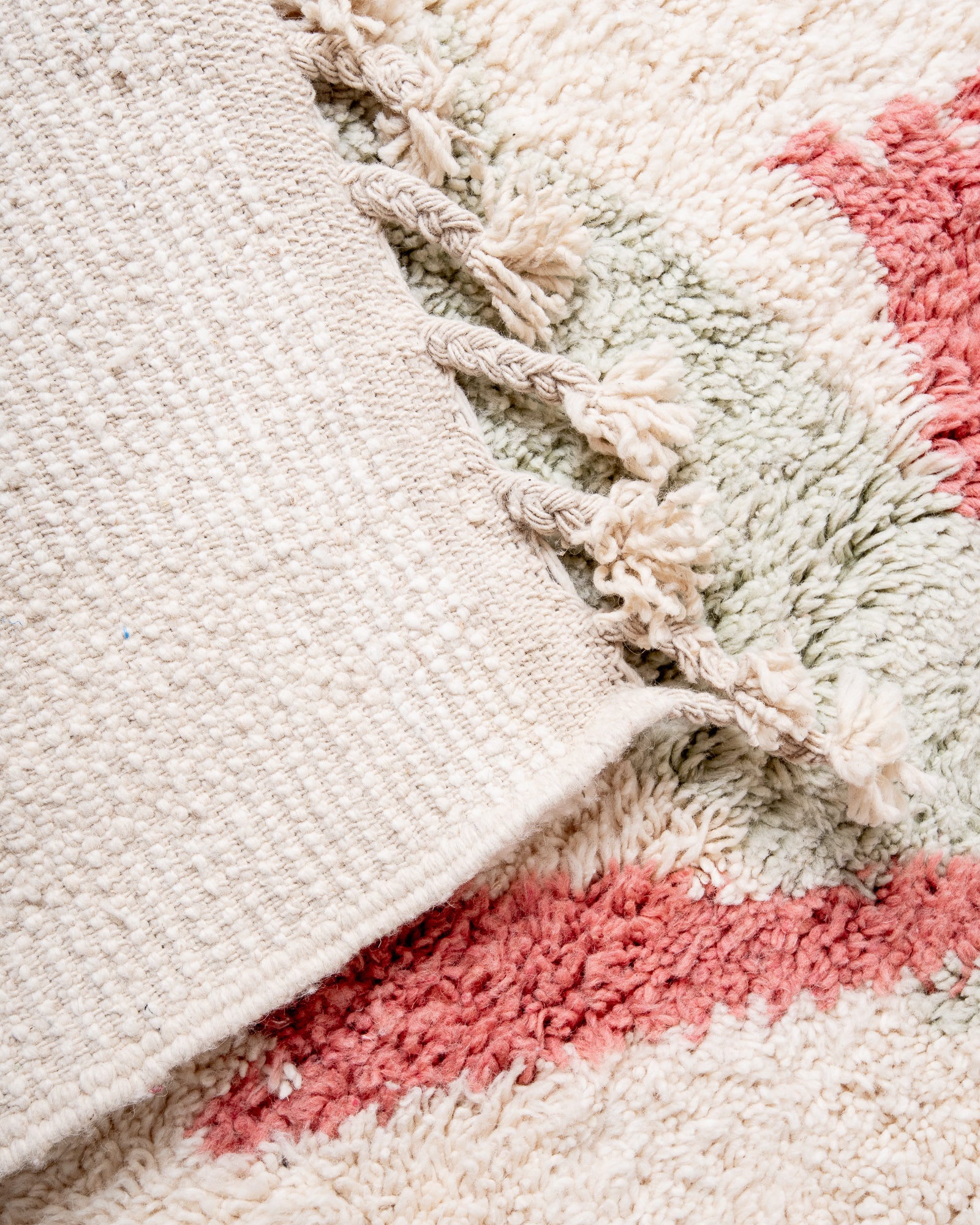 Modern, designer, handcrafted Berber rug from Morocco. Beniourain carpet with beautiful colours and patterns and fluffy wool texture.